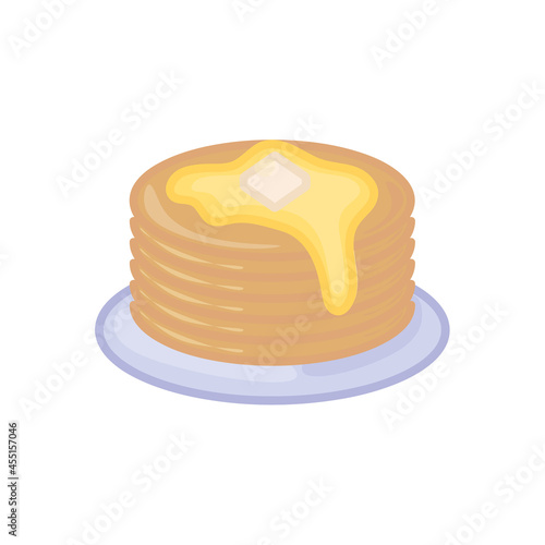 Pancakes colored flat icon. Pictogram for web. Line stroke. Dessert cake isolated on white background. Outline vector eps10