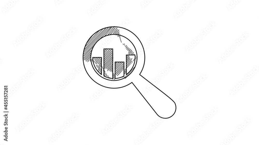 Black line Magnifying glass and data analysis icon isolated on white background. 4K Video motion graphic animation Black line Magnifying glass and data analysis icon isolated on white background. 4K Video motion graphic animation
