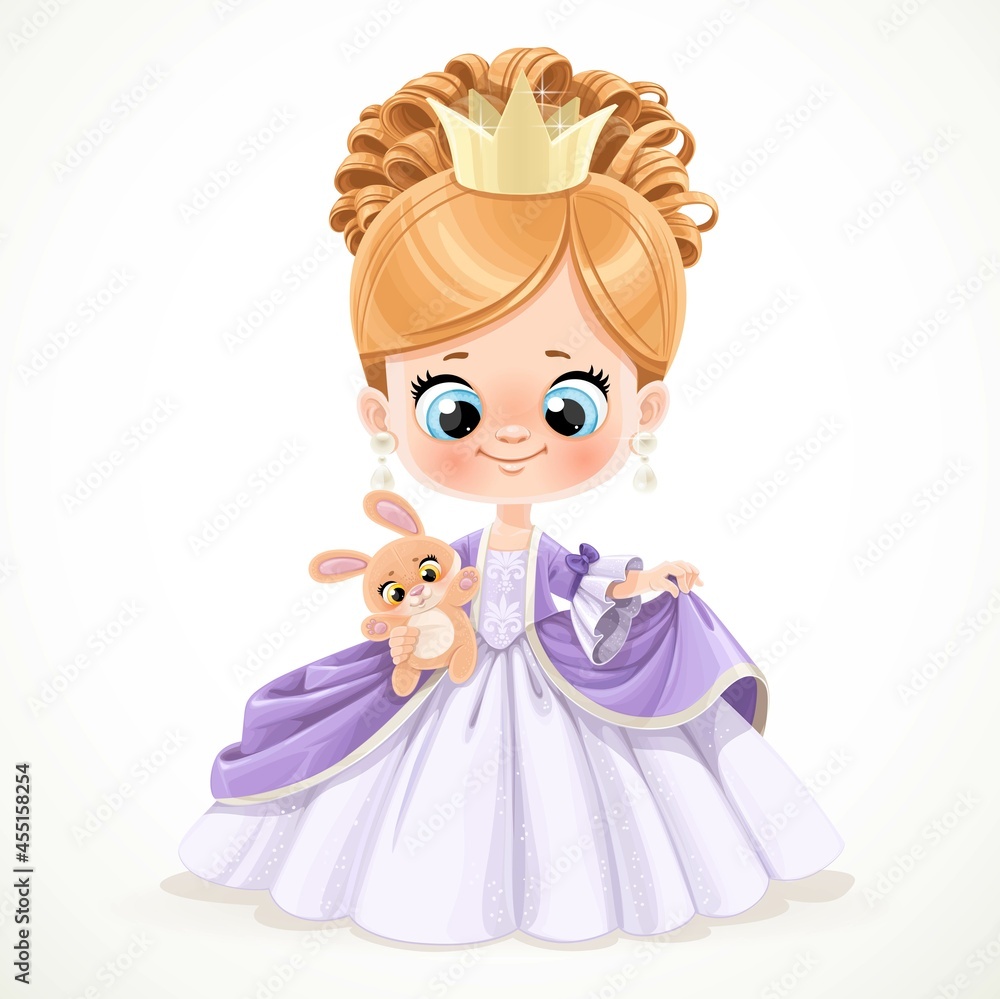 Cute baby princess with blond curly hair in pink dress isolated on a white background Cute baby princess with blond curly hair in pink dress isolated on a white background