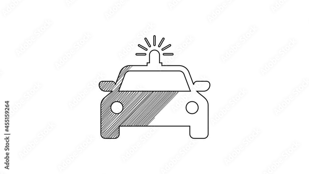 Black line Police car and police flasher icon isolated on white background. Emergency flashing siren. 4K Video motion graphic animation Black line Police car and police flasher icon isolated on white background. Emergency flashing siren. 4K Video motion graphic animation