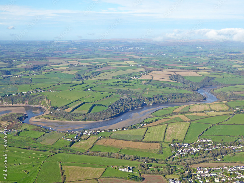 Aerial view of the River Avon estuary, Devon	