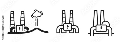 geothermal energy line icon set. geothermal power plant. eco friendly, sustainable, alternative and renewable energy