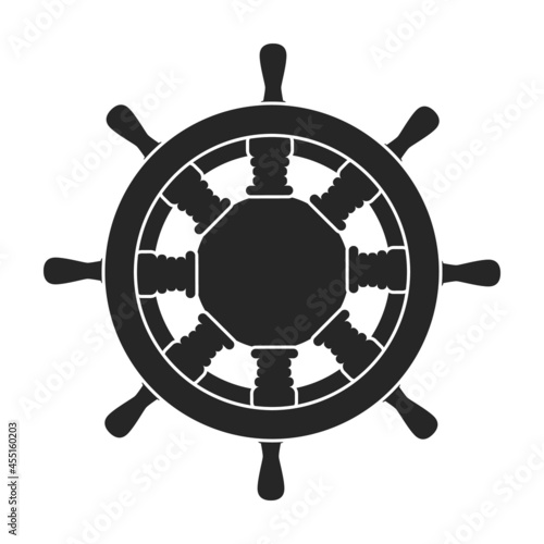 Ship wheel black vector of icon.Black vector icon helm of ship. Isolated illustration of wheel boat on white background.