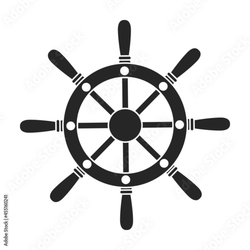 Ship wheel black vector of icon.Black vector icon helm of ship. Isolated illustration of wheel boat on white background.