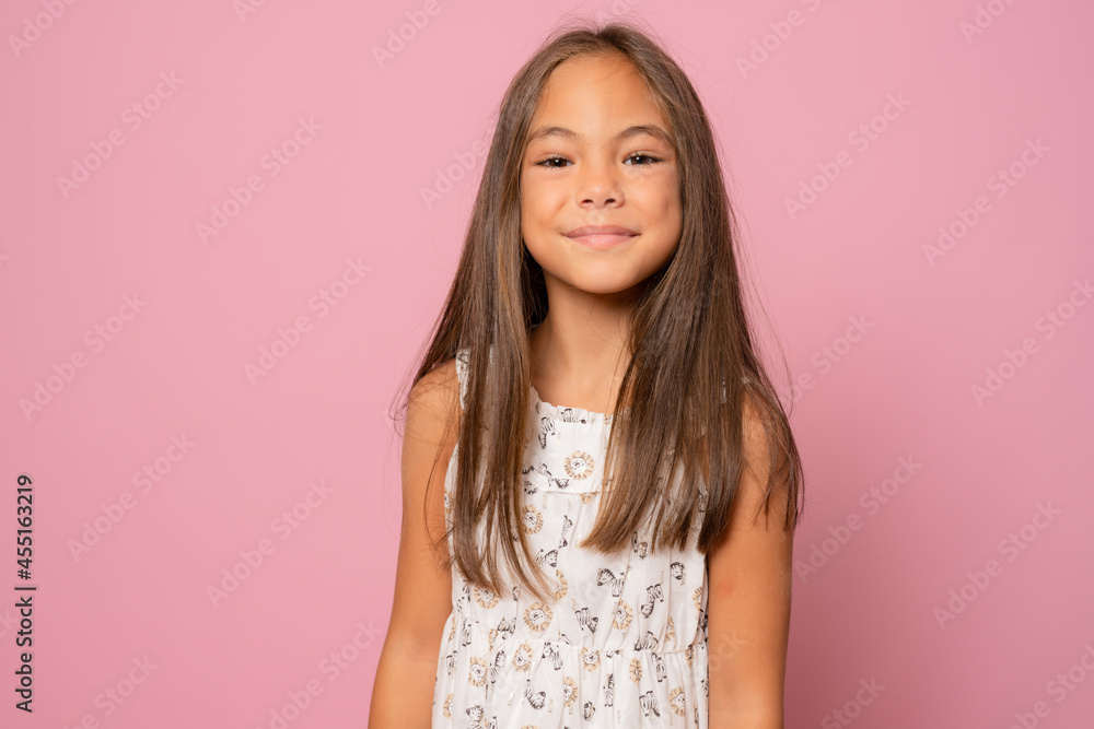 Closeup portrait beautiful smiling girl isolated over pink background. Closeup portrait beautiful smiling girl isolated over pink background.