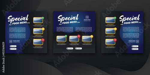 Food advertisement square banner template for social media posts and web ads. Hotels and restaurants culinary promotion.
