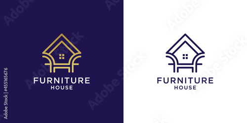 Furniture house logo with color gold and letter f h design