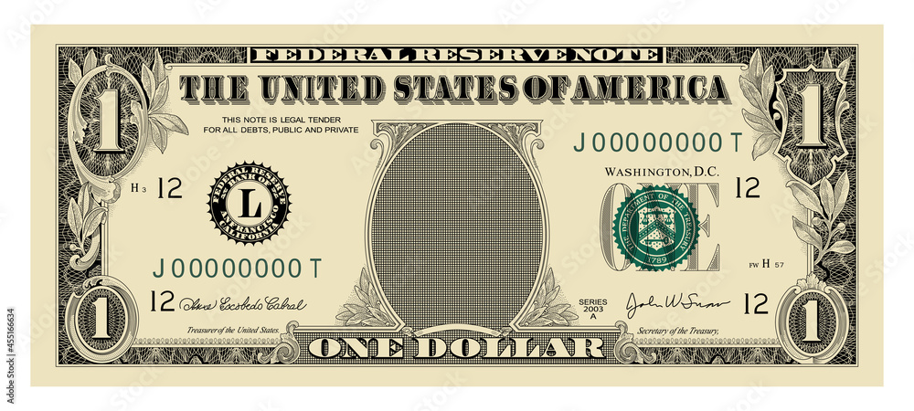US Dollar 1 banknote -American dollar bill cash money isolated on white background. - obrazy, fototapety, plakaty 