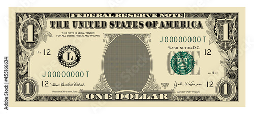US Dollar 1 banknote -American dollar bill cash money isolated on white background.