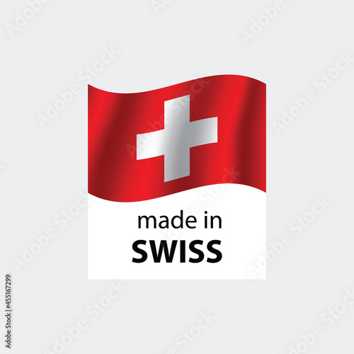 made in Swiss vector stamp. badge with Swiss flag	