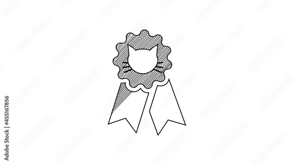 Black line Cat award symbol icon isolated on white background. Medal with cat footprint as pets exhibition winner concept. 4K Video motion graphic animation Black line Cat award symbol icon isolated on white background. Medal with cat footprint as pets exhibition winner concept. 4K Video motion graphic animation