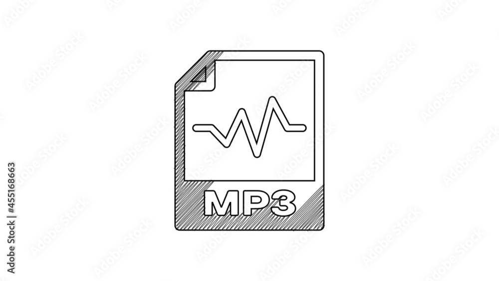 Black line MP3 file document. Download mp3 button icon isolated on white background. Mp3 music format sign. MP3 file symbol. 4K Video motion graphic animation Black line MP3 file document. Download mp3 button icon isolated on white background. Mp3 music format sign. MP3 file symbol. 4K Video motion graphic animation