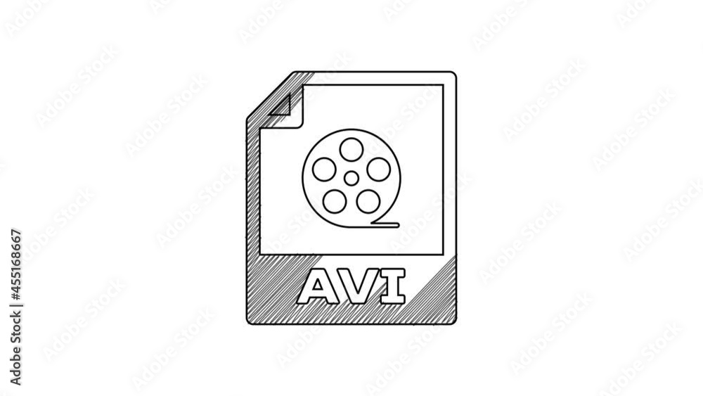 Black line AVI file document. Download avi button icon isolated on white background. AVI file symbol. 4K Video motion graphic animation Black line AVI file document. Download avi button icon isolated on white background. AVI file symbol. 4K Video motion graphic animation