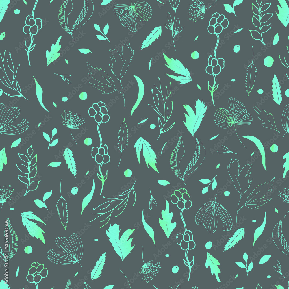Naklejka premium Vector seamless pattern of leaves and twigs. botanical illustration