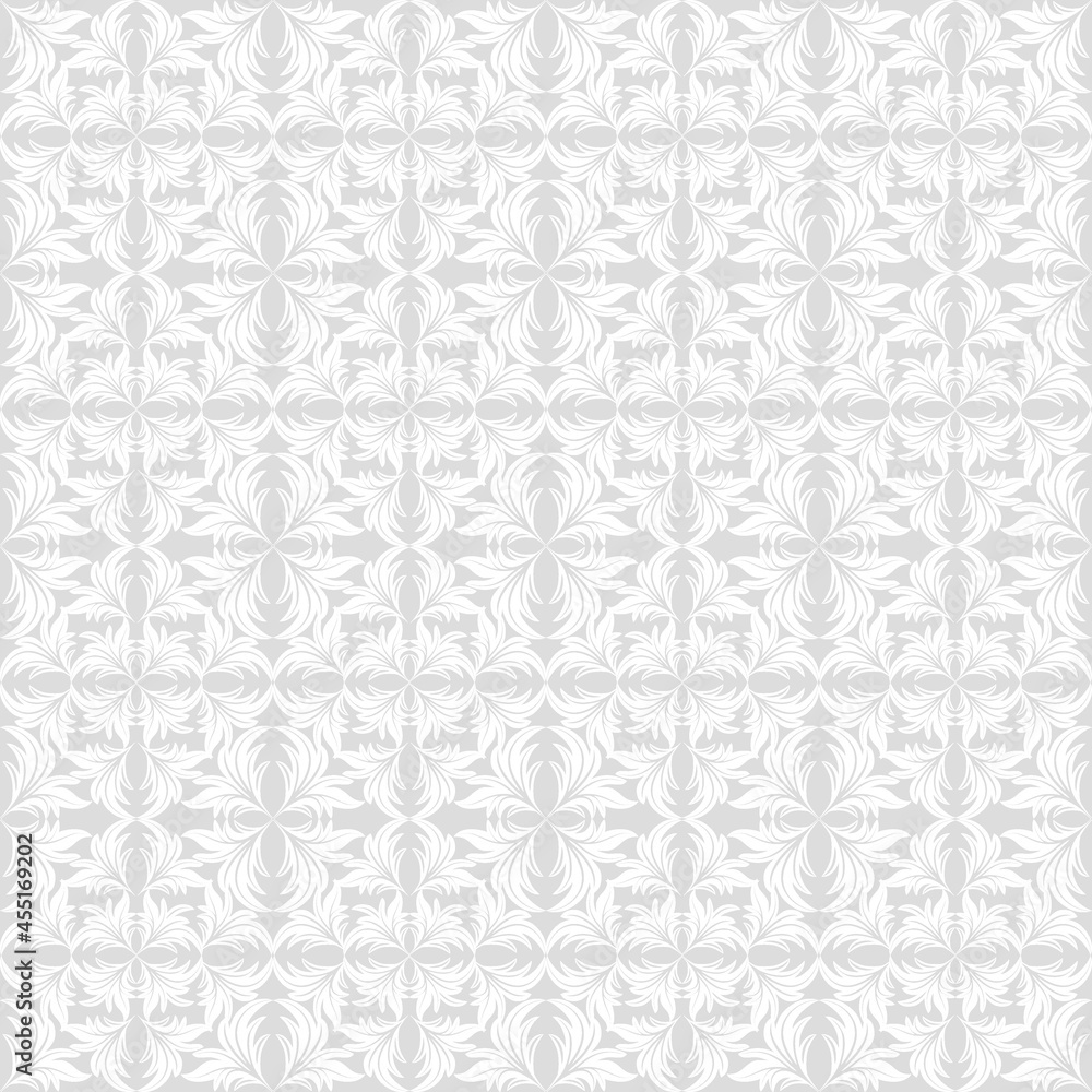 white background with floral ornament, seamless pattern
