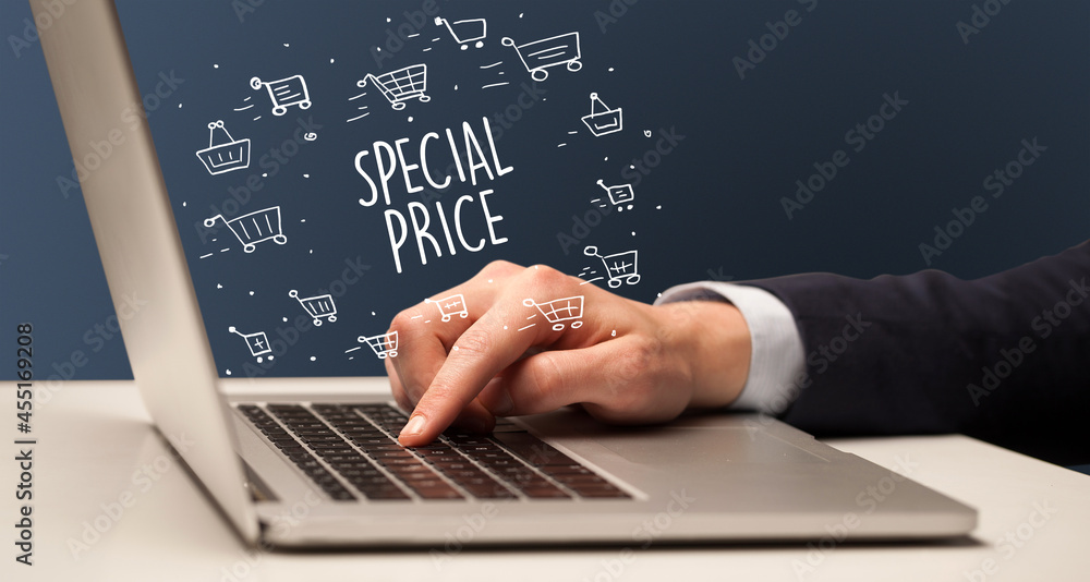 Businessman working on laptop, e-commerce concept Businessman working on laptop, e-commerce concept