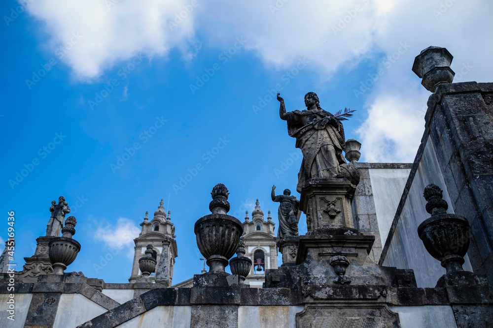 View of the stairways to church of Bom Jesus do Monte near the city of Braga, Portugal.