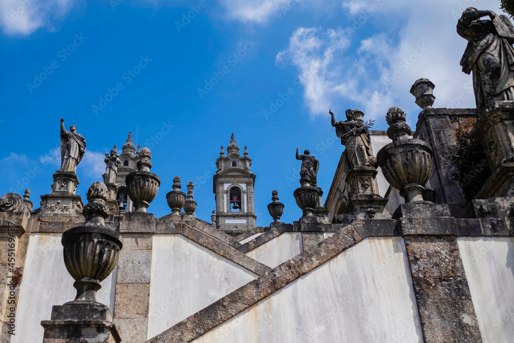 View of the stairways to the church of Bom Jesus do Monte in Braga, Portugal.