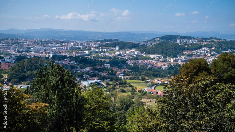 Panorama of the city of Braga, view from the hill of Bom Jesus do Monte church. Portugal.