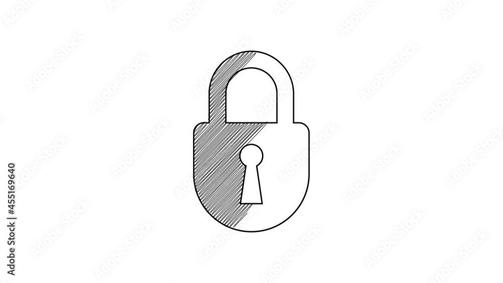 Black line Lock icon isolated on white background. Padlock sign. Security, safety, protection, privacy concept. 4K Video motion graphic animation Black line Lock icon isolated on white background. Padlock sign. Security, safety, protection, privacy concept. 4K Video motion graphic animation