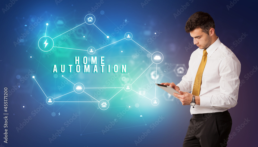 Businessman thinking about technology concept Businessman thinking about technology concept