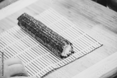Cucumber sushi roll preparation     final unsliced 