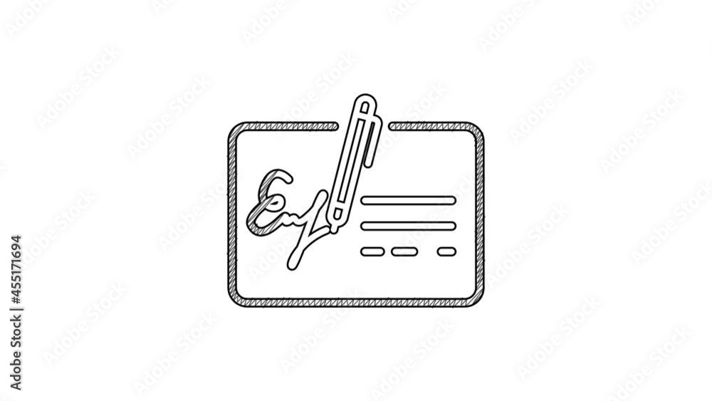 Black line Signed document line icon isolated on white background. Pen signing a contract with signature. Edit document sign. 4K Video motion graphic animation Black line Signed document line icon isolated on white background. Pen signing a contract with signature. Edit document sign. 4K Video motion graphic animation