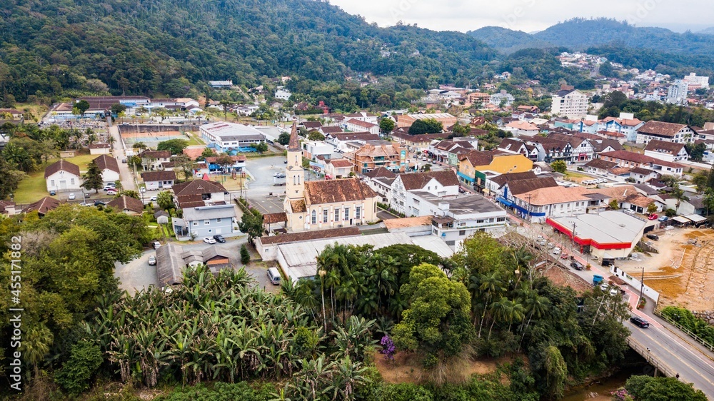Naklejka premium Pomerode SC - Aerial view of the city of Pomerode, European Valley, Santa Catarina, Brazil