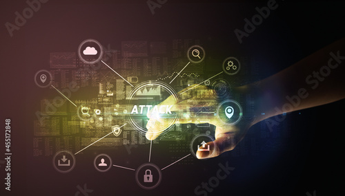 Hand touching cybersecurity button concept