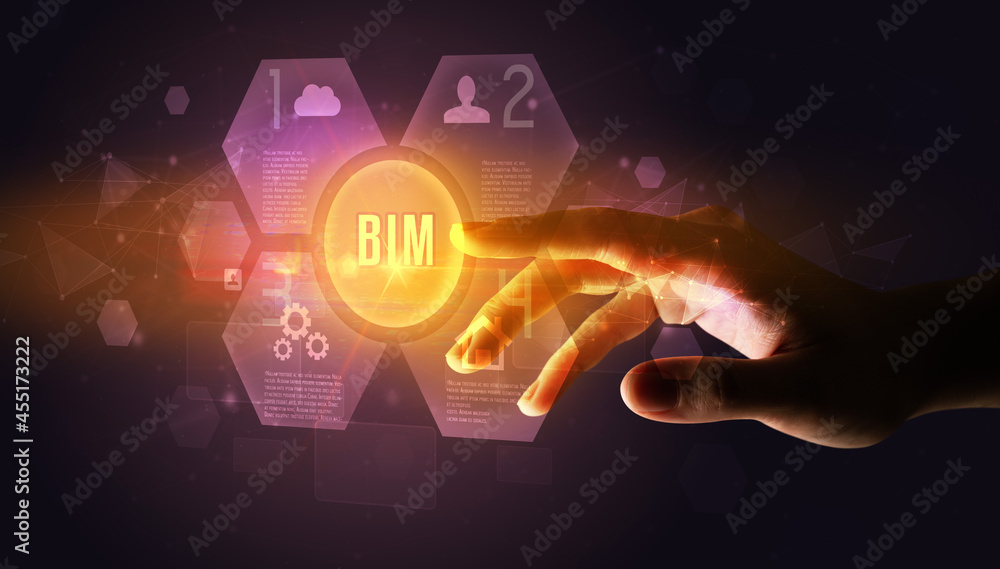 Hand touching digital button concept Hand touching digital button concept