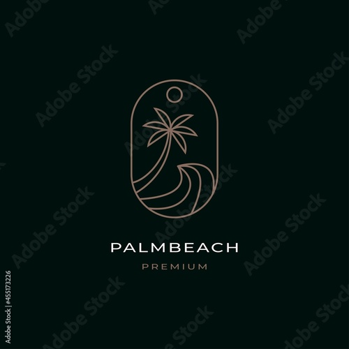 Palm beach logo design inspiration vector template. Wave with palm tree illustration	