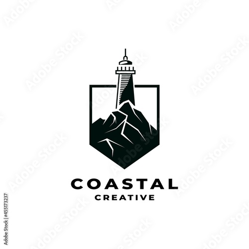 Coastal logo design illustration vector template. Lighthouse icon inspiration 
