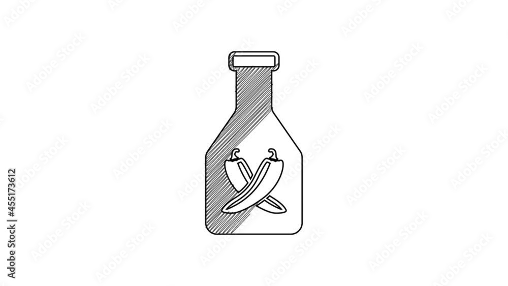 Black line Ketchup bottle icon isolated on white background. Hot chili pepper pod sign. Barbecue and BBQ grill symbol. 4K Video motion graphic animation Black line Ketchup bottle icon isolated on white background. Hot chili pepper pod sign. Barbecue and BBQ grill symbol. 4K Video motion graphic animation