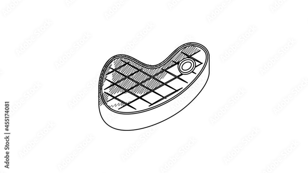 Black line Steak meat icon isolated on white background. 4K Video motion graphic animation Black line Steak meat icon isolated on white background. 4K Video motion graphic animation