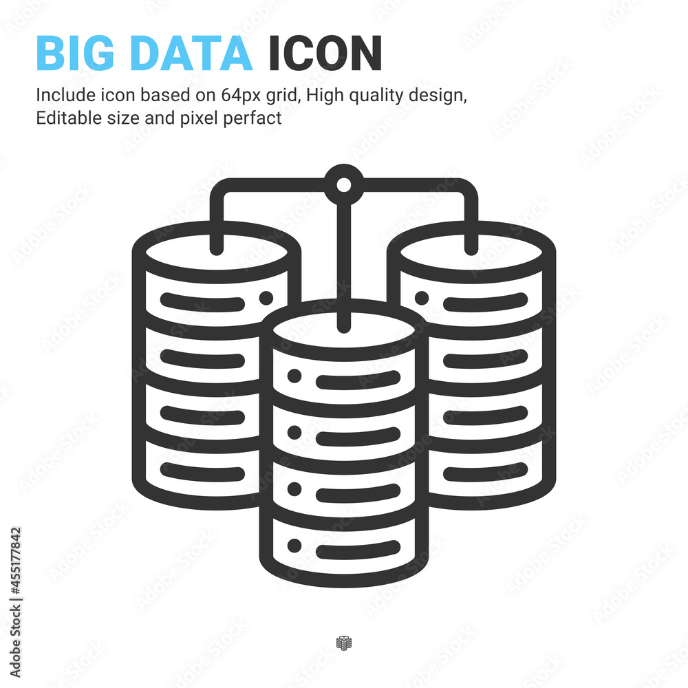 Big data icon vector with outline style isolated on white background. Vector illustration data server sign symbol icon concept for digital IT, logo, industry, technology, apps, web, UI, UX and project Big data icon vector with outline style isolated on white background. Vector illustration data server sign symbol icon concept for digital IT, logo, industry, technology, apps, web, UI, UX and project