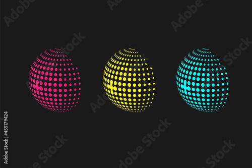 Abstract  3 D sphere colorful sphere. Dotted spot vector design elements. Scientific and technical frame illustration. Objects isolated on a white background. Perfect for Logo, Banner, Icon.