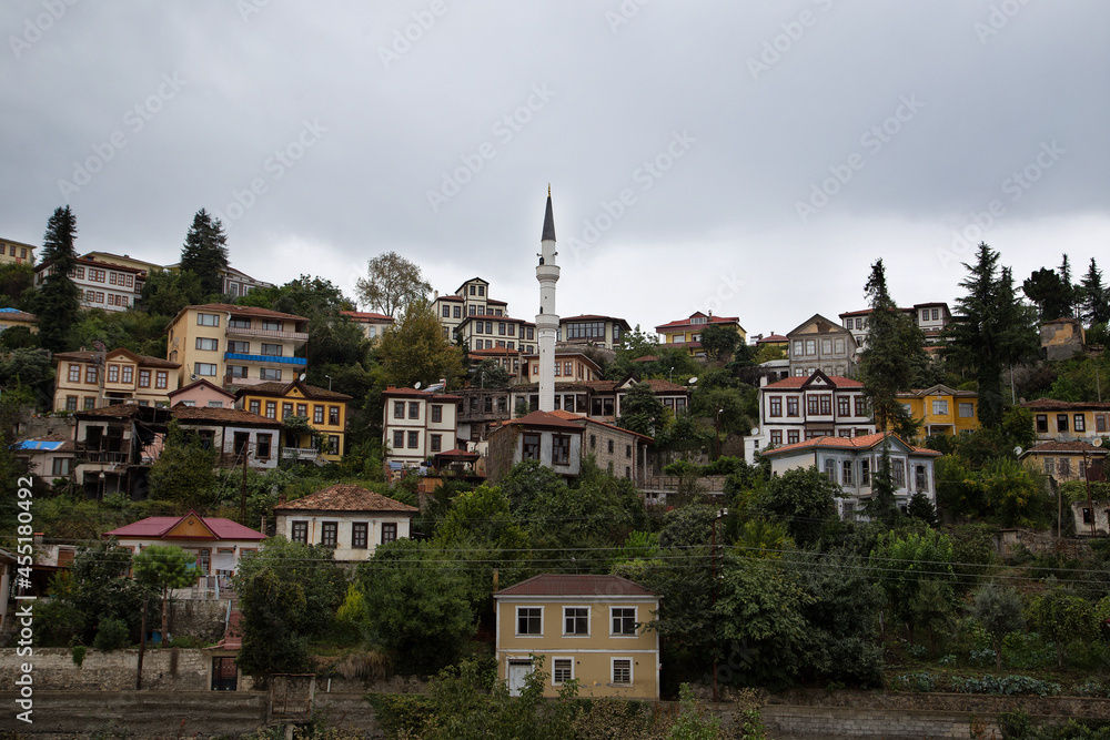 Ottoman period houses in Ortamahalle, which preserves its historical texture in Trabzon's Akçaabat district.