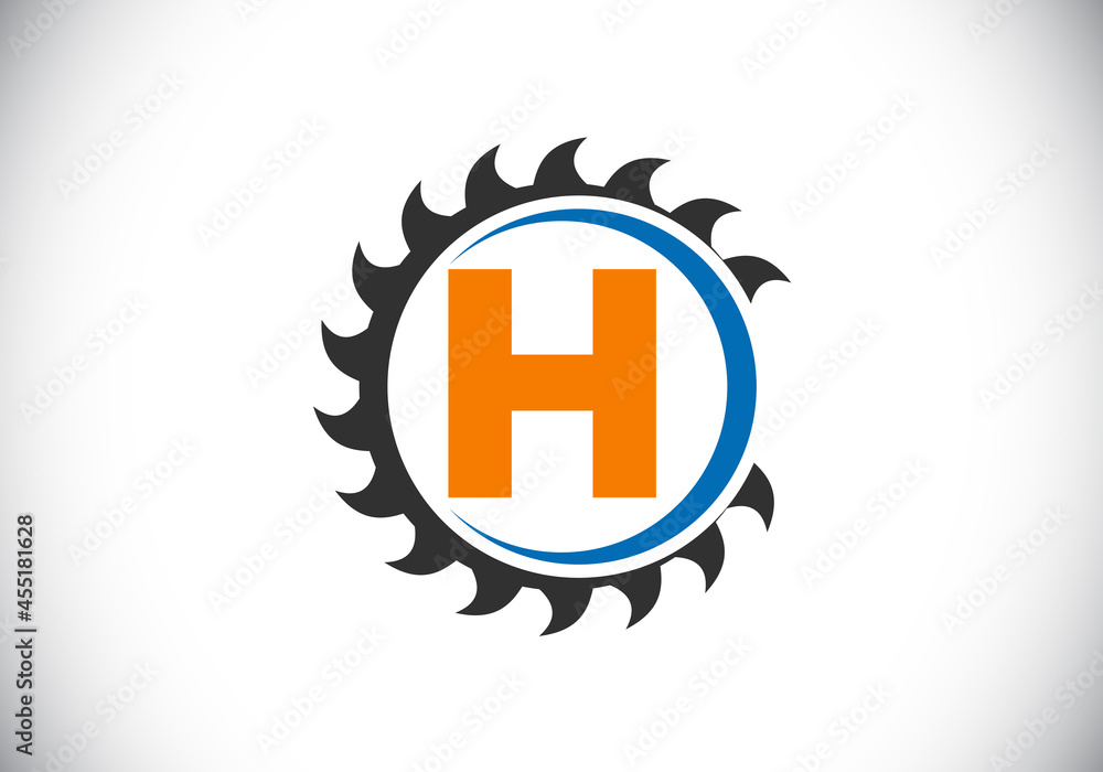 Initial H monogram alphabet with the saw blade. Carpentry, woodworking logo design. Font emblem. Modern vector logo for sawmill business and company identity Initial H monogram alphabet with the saw blade. Carpentry, woodworking logo design. Font emblem. Modern vector logo for sawmill business and company identity