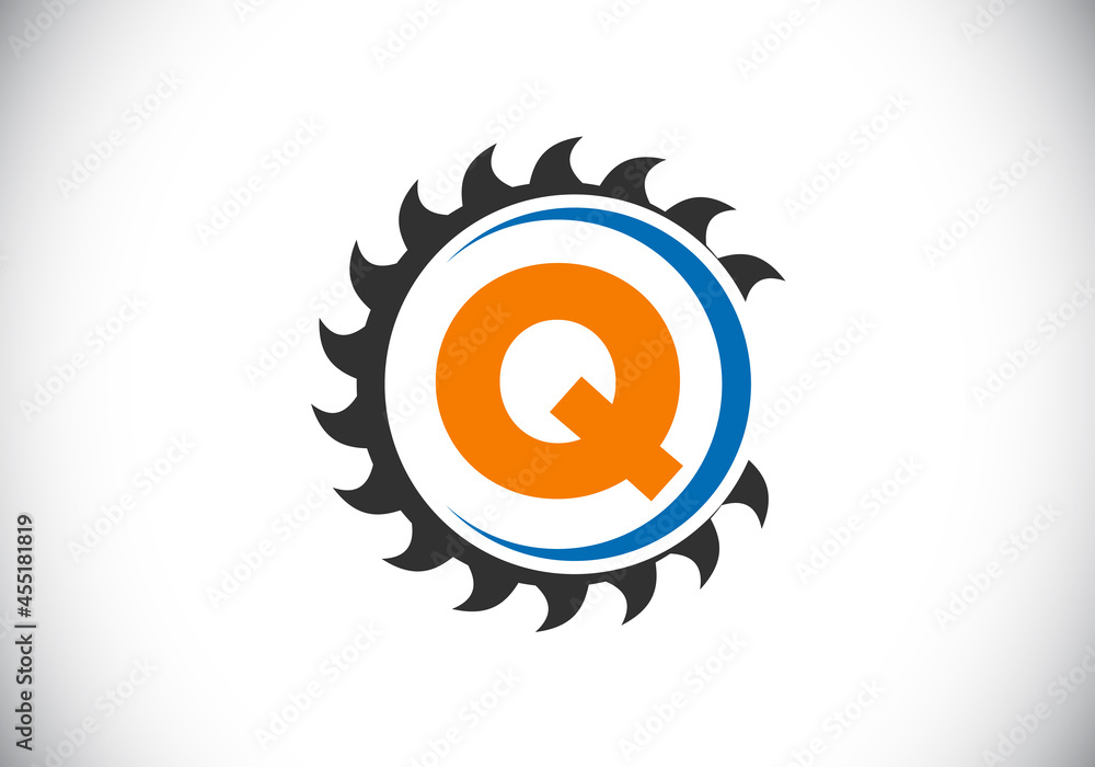 Initial Q monogram alphabet with the saw blade. Carpentry, woodworking logo design. Font emblem. Modern vector logo for sawmill business and company identity Initial Q monogram alphabet with the saw blade. Carpentry, woodworking logo design. Font emblem. Modern vector logo for sawmill business and company identity