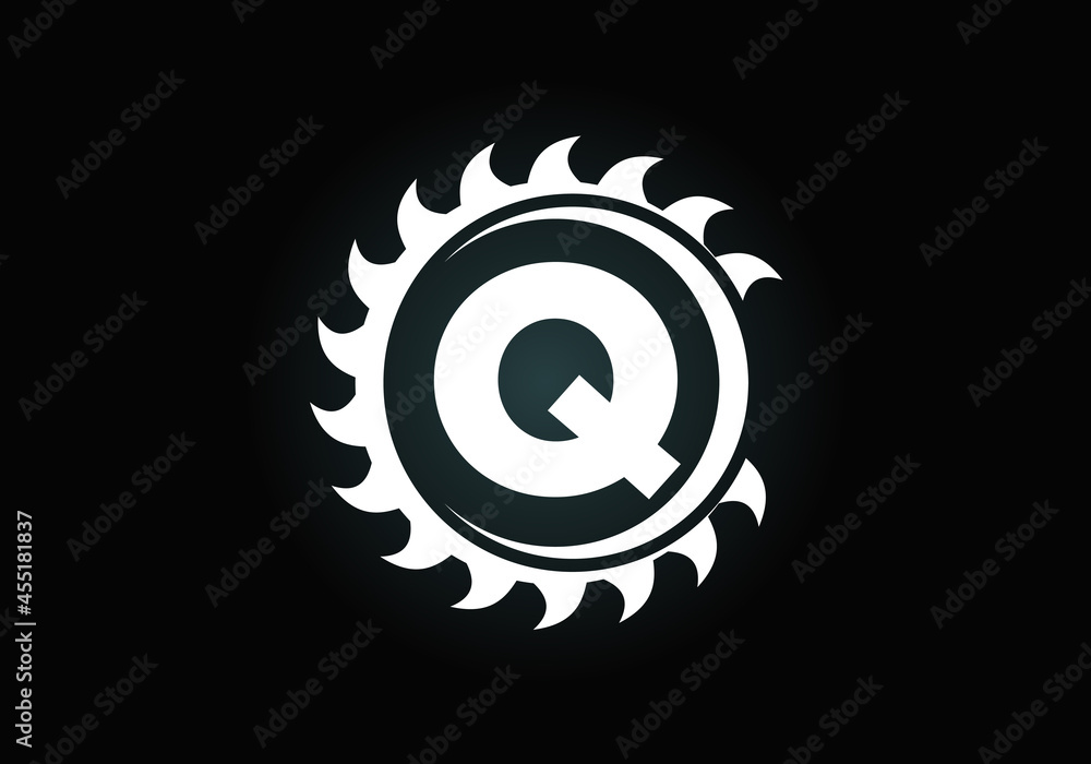 Initial Q monogram alphabet with the saw blade. Carpentry, woodworking logo design. Font emblem. Modern vector logo for sawmill business and company identity Initial Q monogram alphabet with the saw blade. Carpentry, woodworking logo design. Font emblem. Modern vector logo for sawmill business and company identity
