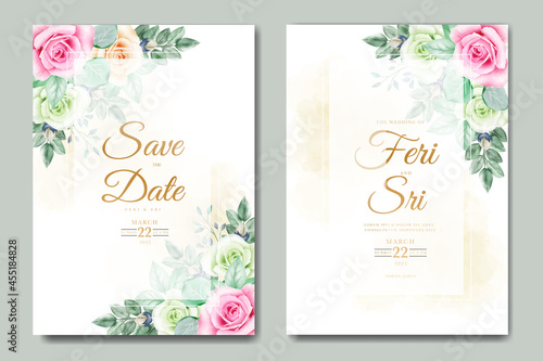 beautiful floral leaves wedding invitation card watatercolor