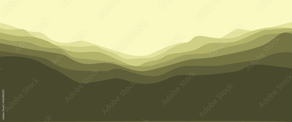 Mountain landscape vector illustration, nature landscape, mountain or hill layers. Good for background, backdrop, wallpaper, adventure banner, nature banner, web banner, minimalist illustration.