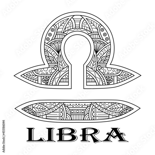 Hand drawn of Libra in zentangle style