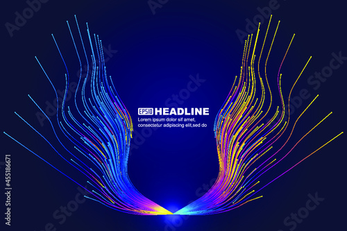 Colored dots and lines form symmetrical abstract shapes such as outstretched wings