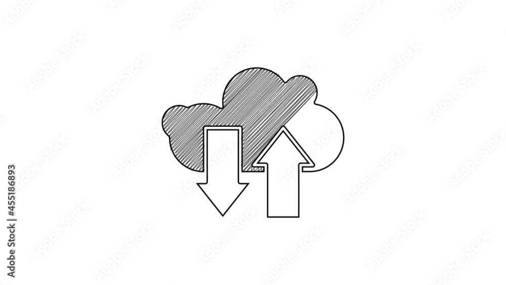 Black line Cloud download and upload icon isolated on white background. 4K Video motion graphic animation Black line Cloud download and upload icon isolated on white background. 4K Video motion graphic animation