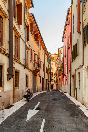 View of narrow street at historic centre of Verona, Italy