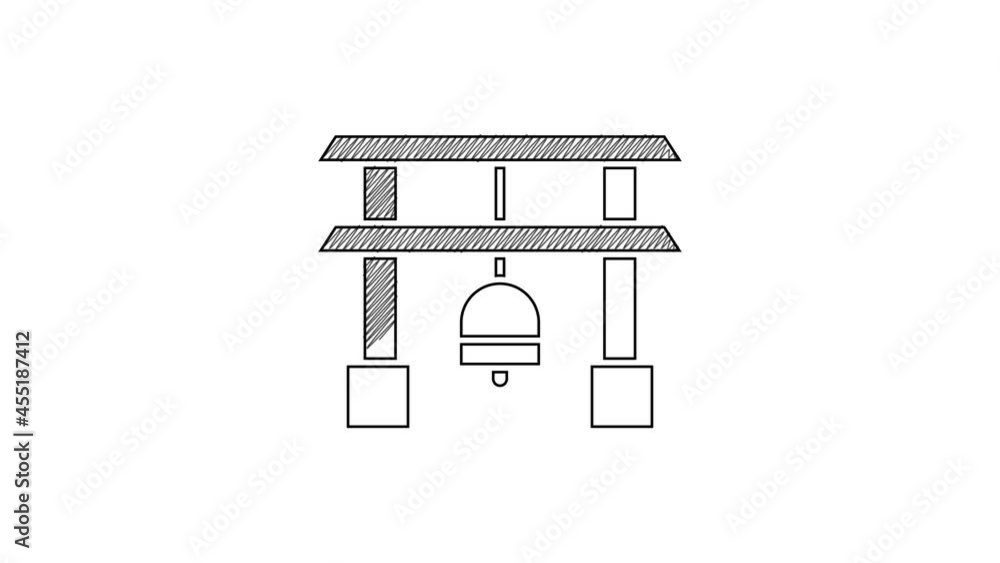 Black line Japan Gate icon isolated on white background. Torii gate sign. Japanese traditional classic gate symbol. 4K Video motion graphic animation Black line Japan Gate icon isolated on white background. Torii gate sign. Japanese traditional classic gate symbol. 4K Video motion graphic animation