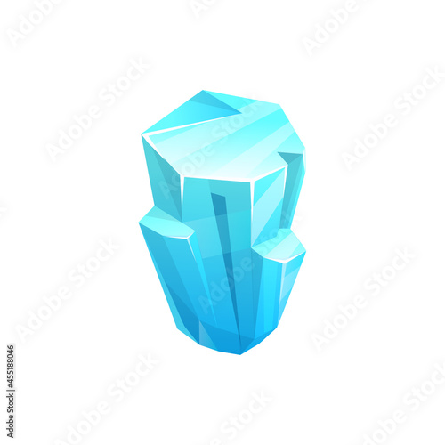 Ice crystal icon of rock iceberg, cold cube of snow, blue vector block. Winter frozen water or gem, isolated icicle, arctic ice crystal rock or frost glass diamond, glacier or cracked stalagmite