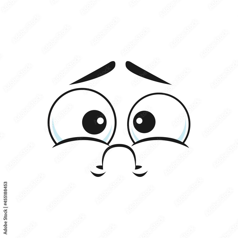 Resentful or annoyed emoticon with curved smile and big eyes isolatednemoji. Vector social network emoji, uncertain face with closed mouth. Puzzled uncertain smiley gesture, oops facial expression