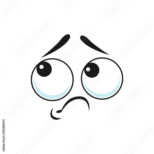 Uncertain smiley gesture isolated confused or puzzled emoticon not knowing answer. Vector oops facial expression, social network emoji, dump face with closed curved mouth. Puzzled linear emoji